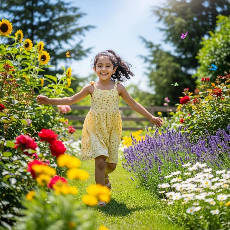 Playful Girl in Garden | Fresh Joyful Scene