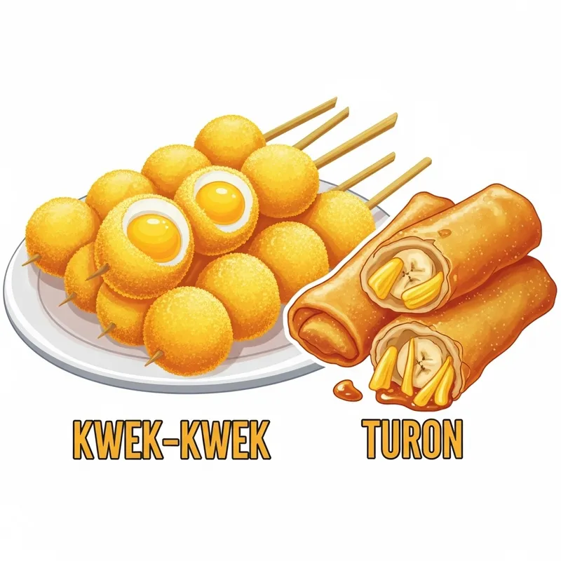 Vibrant Filipino Street Food Logo: Kwek-Kwek & Turon Vibrant Filipino Street Food Logo: Kwek-Kwek & Turon