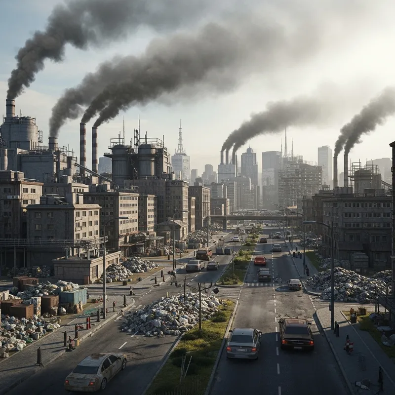 Massive Pollution in Dystopian Cityscape - Environmental Chaos