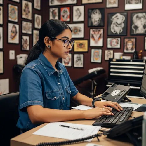 Young Girl Administrator in Tattoo Studio | Professional South Asian Administrative Staff