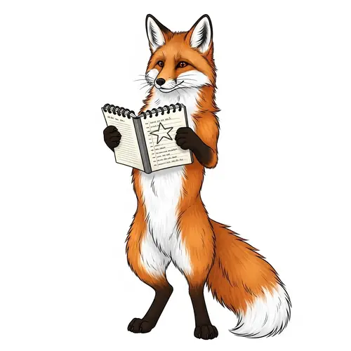 Whimsical Fox Holding Notepad with Star | Curious Animal Art