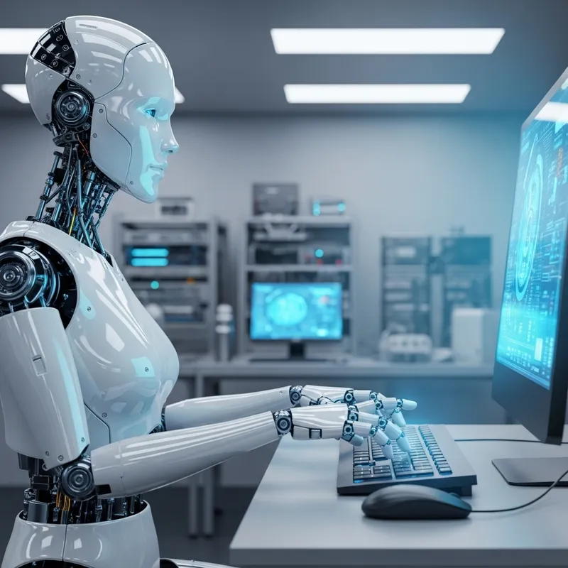 Futuristic Robot Using Computer - Advanced Technology Scene