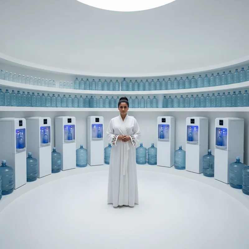 Elegant Round Room with Water Coolers and Bottles