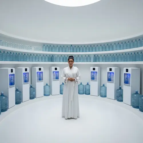 Elegant Round Room with Water Coolers and Bottles