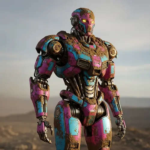 Colorful Dirt-Covered Robot: A Unique Design