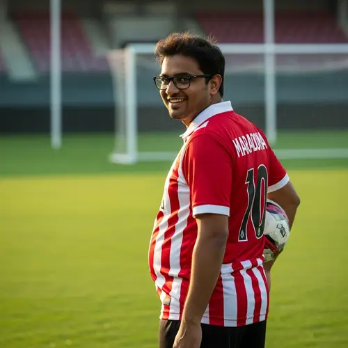 South Asian Man in Football Jersey and Glasses