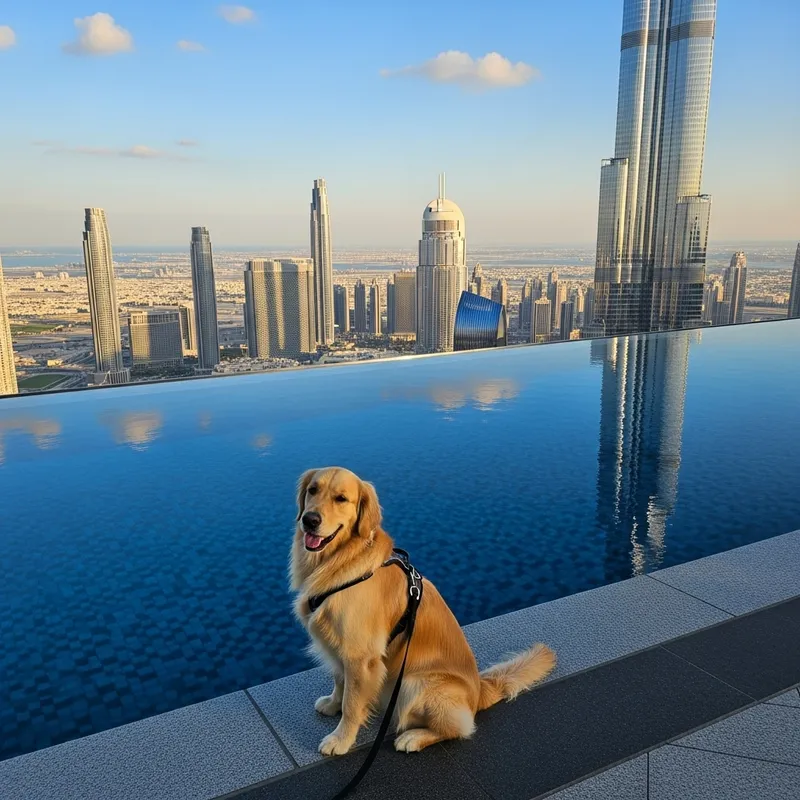 Chill Dog at Burj Khalifa Pool - Relaxing Views