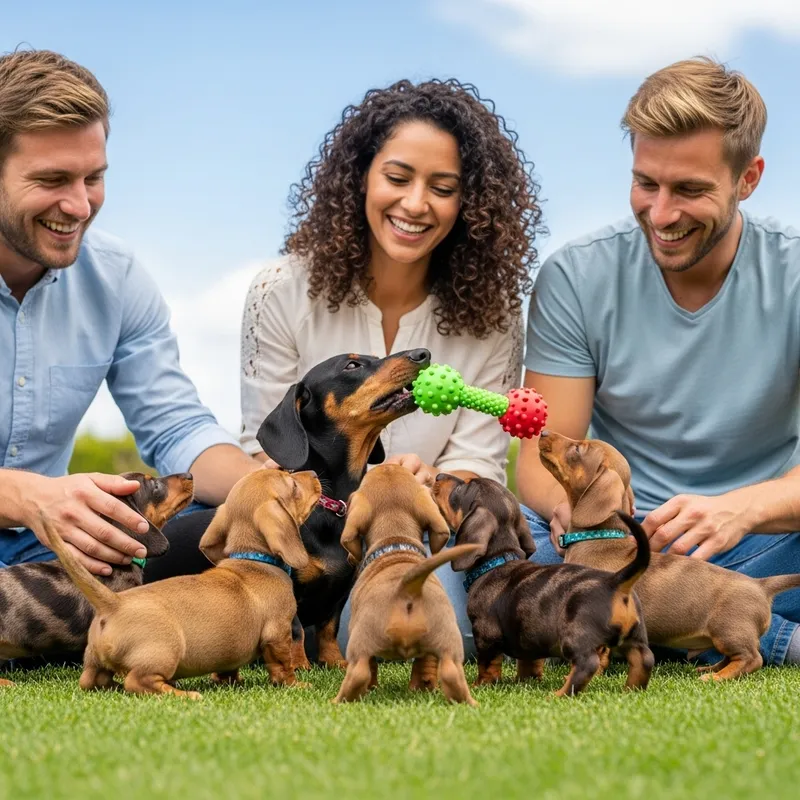 Cute Dachshund Puppies Playing with Family Cute Dachshund Puppies Playing with Family