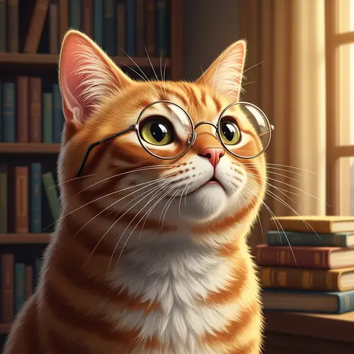 Furry Orange Tabby Cat with Spectacles | Literary Enthusiast's Home