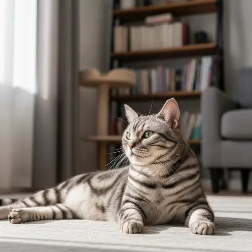 Beautiful American Shorthair Cat Basking in Sunlight
