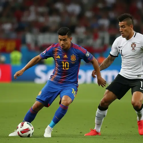 Professional Footballer Dribbling Past Opponent on Field