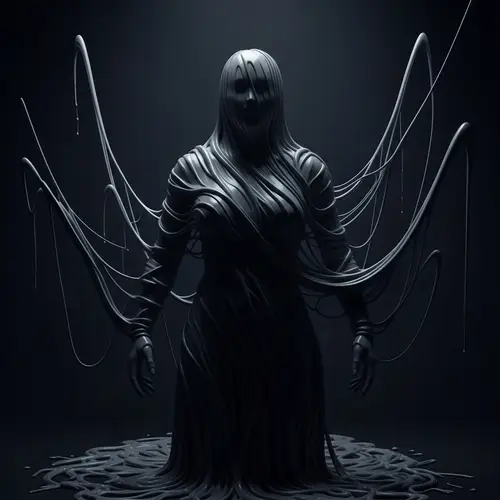 Eerie Humanoid Figure Wrapped in Melted Plastic