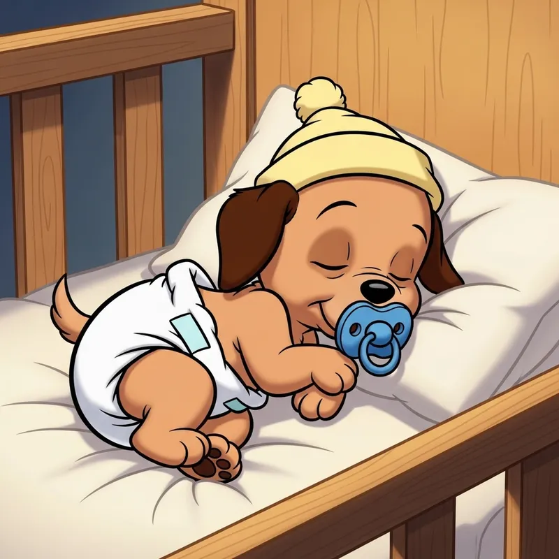 Newborn Cartoon Snoopy in Diapers Sleeping in Crib