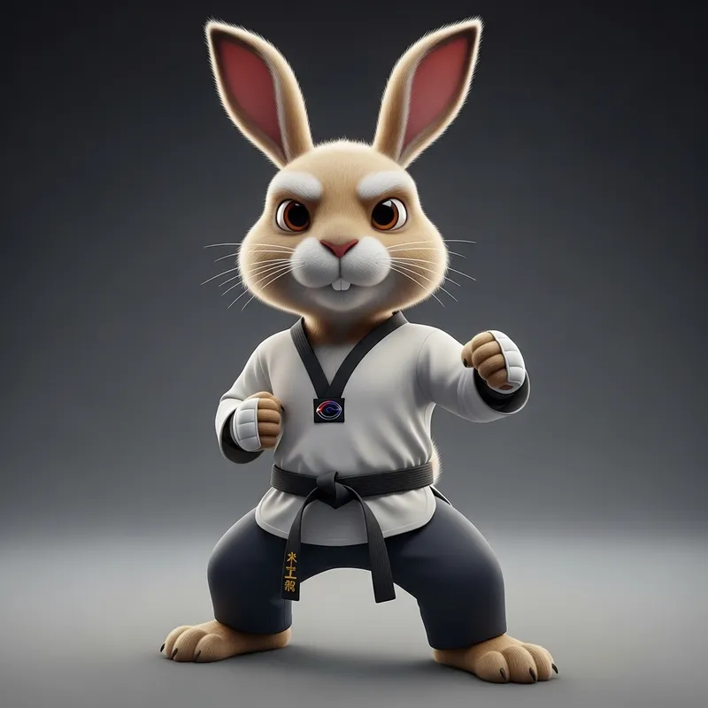Dynamic 3D Animated Rabbit in Taekwondo Stance