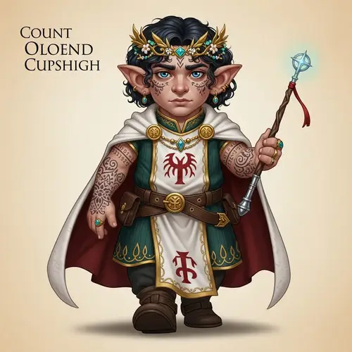 Count Oloend Cupshigh, Halfling Noble - Appearance in Dungeons & Dragons Style