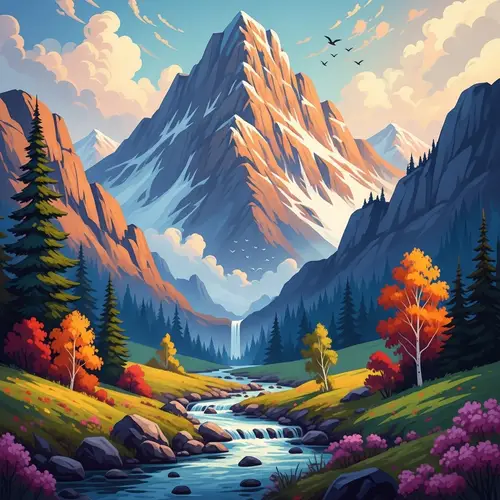 Majestic Mountain Scene | Impressionism Art Landscape