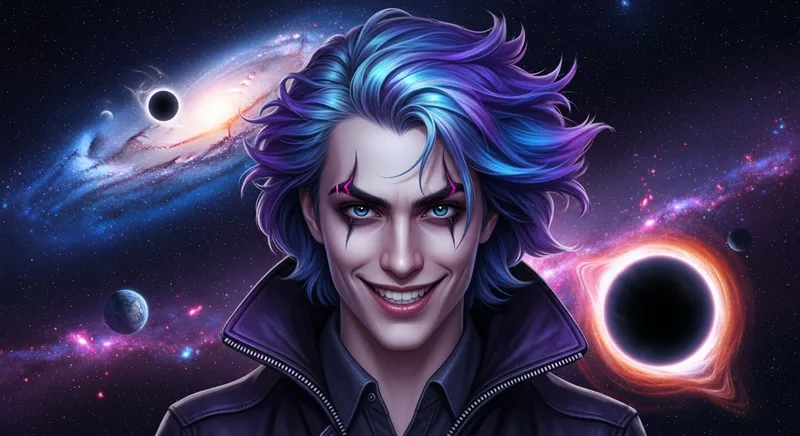 Galactic Anti-Hero: Young Man with Blue Purple Hair Galactic Anti-Hero: Young Man with Blue Purple Hair