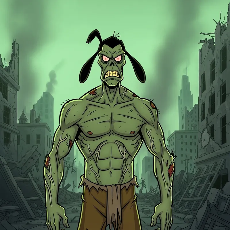 Angry Zombie Goofy: Muscled Mayhem in Ruined City
