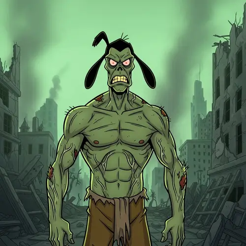Angry Zombie Goofy: Muscled Mayhem in Ruined City