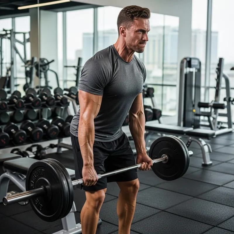 Muscular Caucasian Man Lifting Weights in a Gym Muscular Caucasian Man Lifting Weights in a Gym