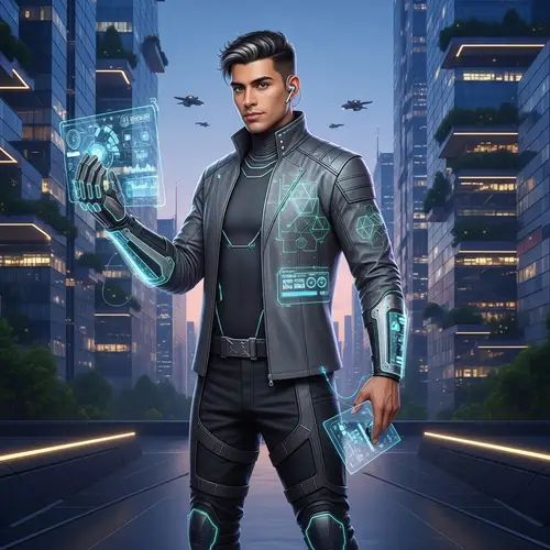 Futuristic Hispanic Male Fashion & Tech | Year 2100 Predictions