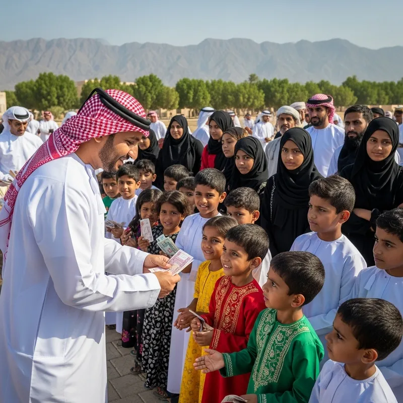Heartwarming Scene in Oman: Joyful Moment of Giving