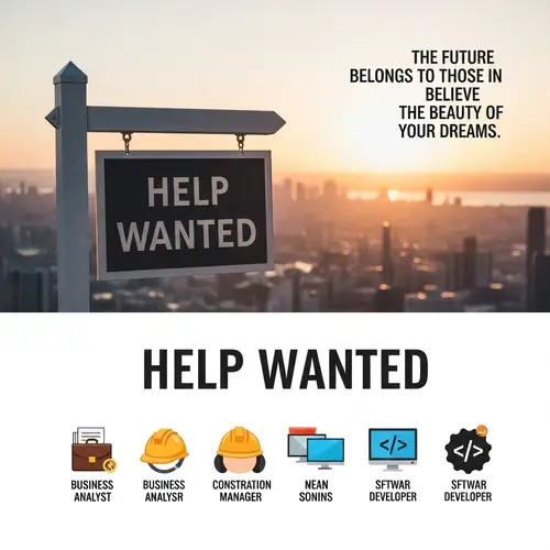 Professional 'Help Wanted' Job Post Image with Professions Icons
