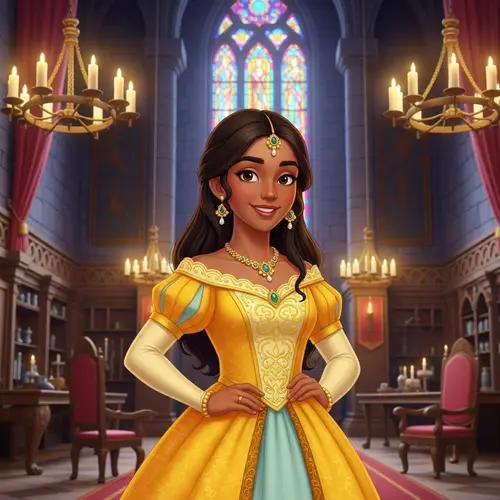 Regal South Asian Princess in Ornate Gown | Castle Chamber Scene