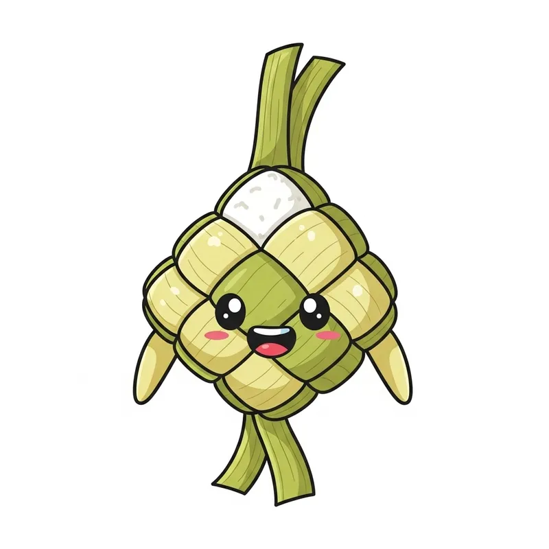 Cute Ketupat Cartoon with Cheerful Face | Festive Indonesian Dish Cute Ketupat Cartoon with Cheerful Face | Festive Indonesian Dish