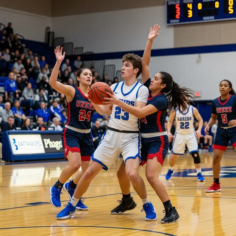 Exciting College Basketball Scene | Intense Matchup on Wooden Court