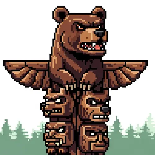 2D Pixelated Bear Totem | Unique Artwork
