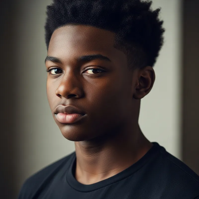 Resilient Black Teen with Muscles, Age 15