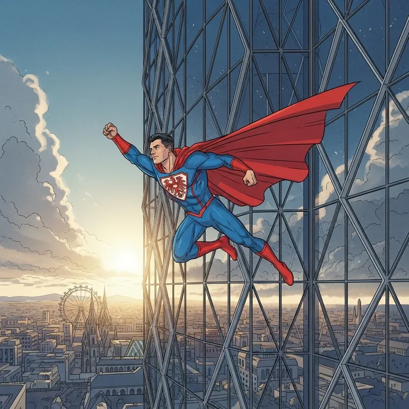 Superman Flying near Handelskai Tower in Wien