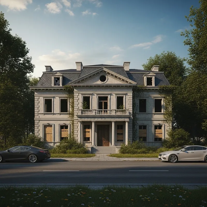 Elegance Lost: Decaying Mansion in Serene Locale