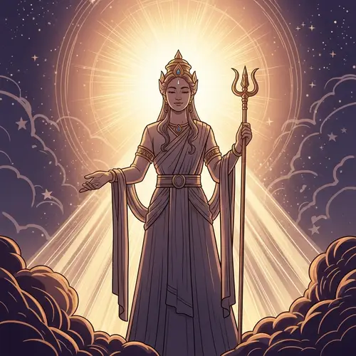 Divine Avatar of Beauty and Light in Mythological Scene