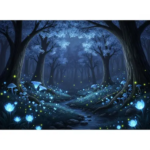 Enchanting Bioluminescent Forest at Night