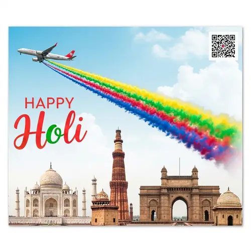 Celebrate Holi with Indian Monuments & Colorful Plane