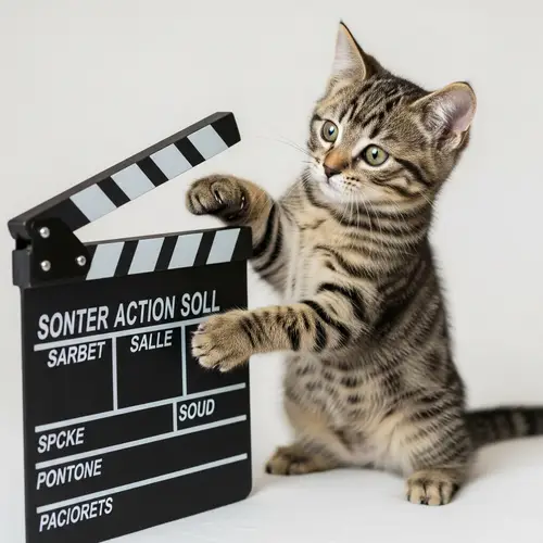 Cute Cat Interacts with Movie Clapperboard | Unique & Enchanting Moment