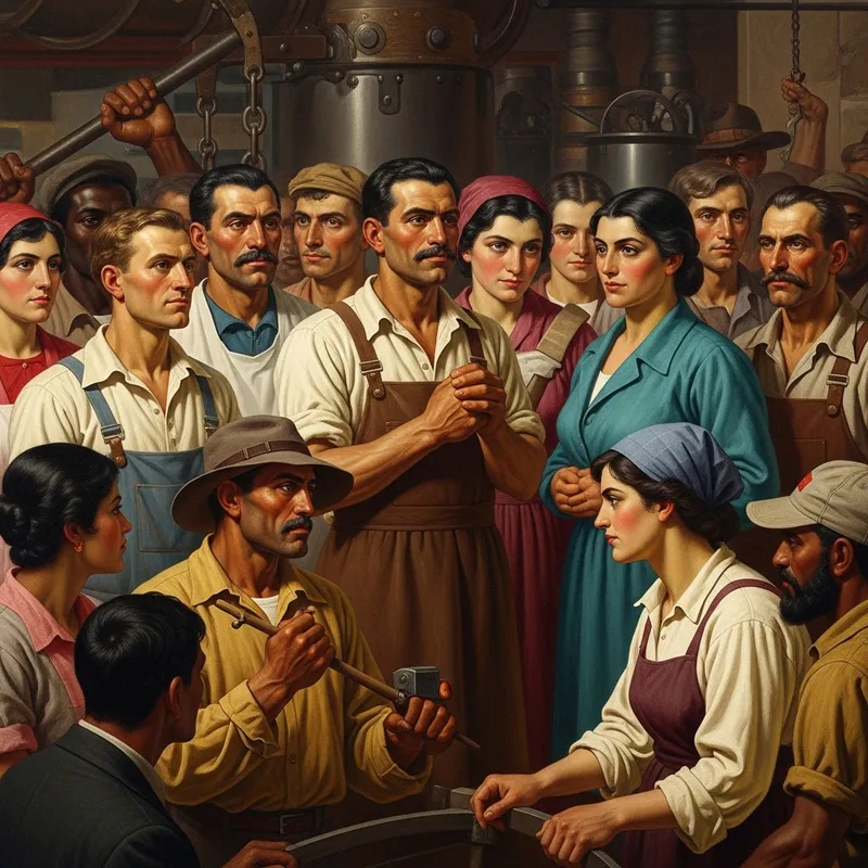 Contemporary Workers' Unity Depiction | Labor Solidarity Scene Contemporary Workers' Unity Depiction | Labor Solidarity Scene