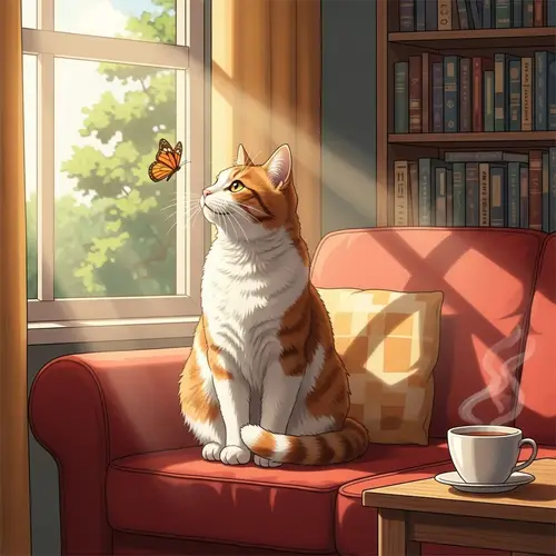 Elegant Domesticated Feline in Sunlit Living Room