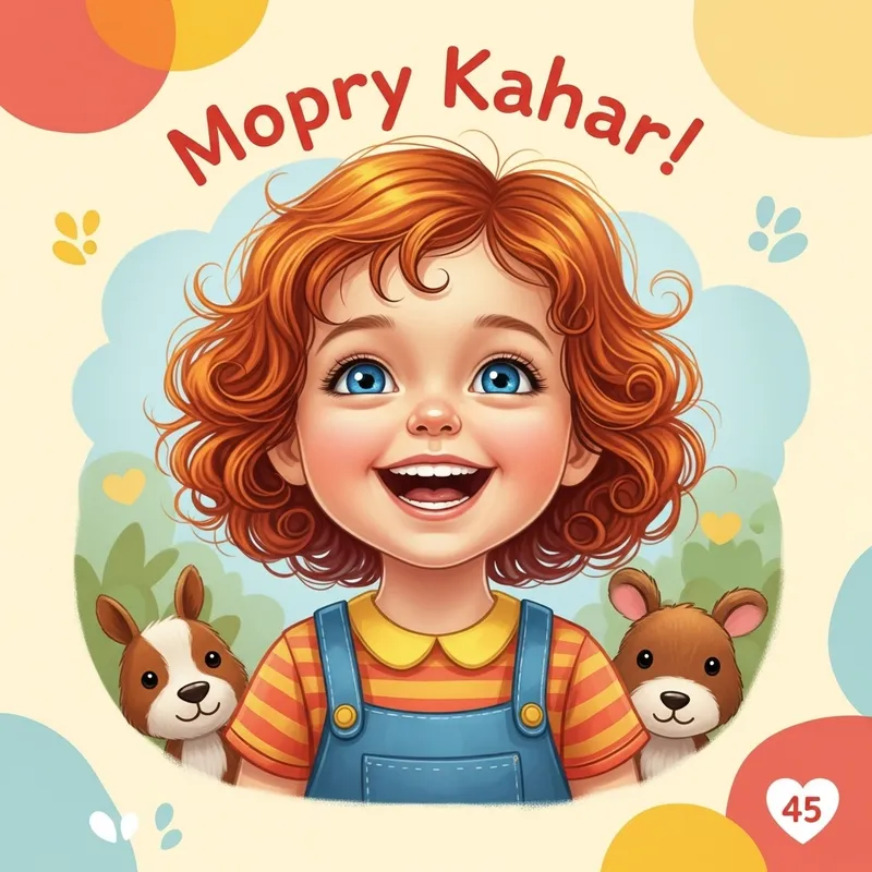 Joyful Preschool Girl with Red Curly Hair and Blue Eyes