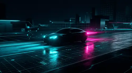 Futuristic Tesla Photo: Glowing Headlights & Reflections