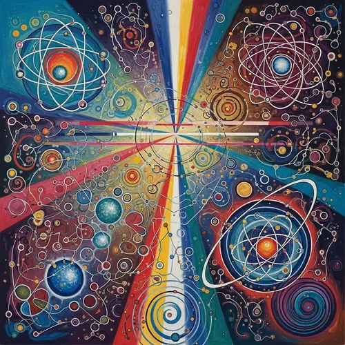 Quantum Physics Abstract Art: Subatomic Particles in Vibrant Colors