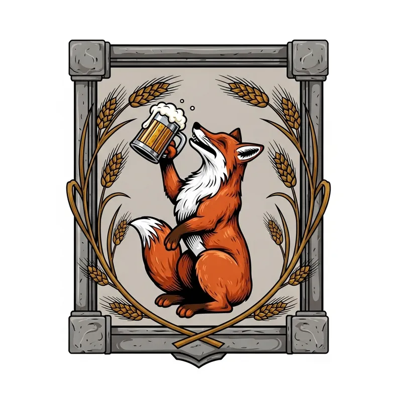 Craft Beer Brewery Coat of Arms with a Fox Enjoying a Brew