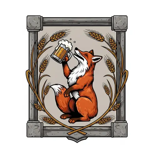 Craft Beer Brewery Coat of Arms with Celebrating Fox