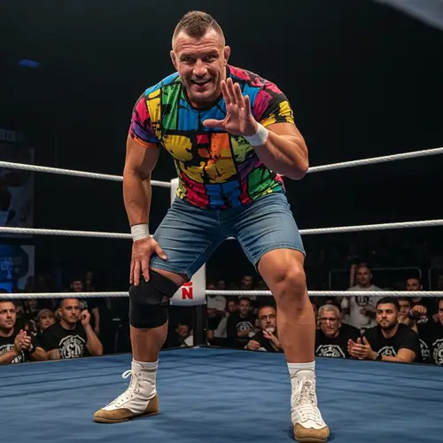 John Cena: Muscular Wrestler in Colorful T-Shirt and Denim Shorts