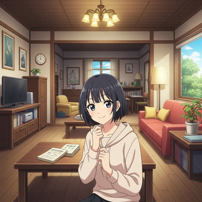 Stylish Anime Female in Modern Room | Original Illustration