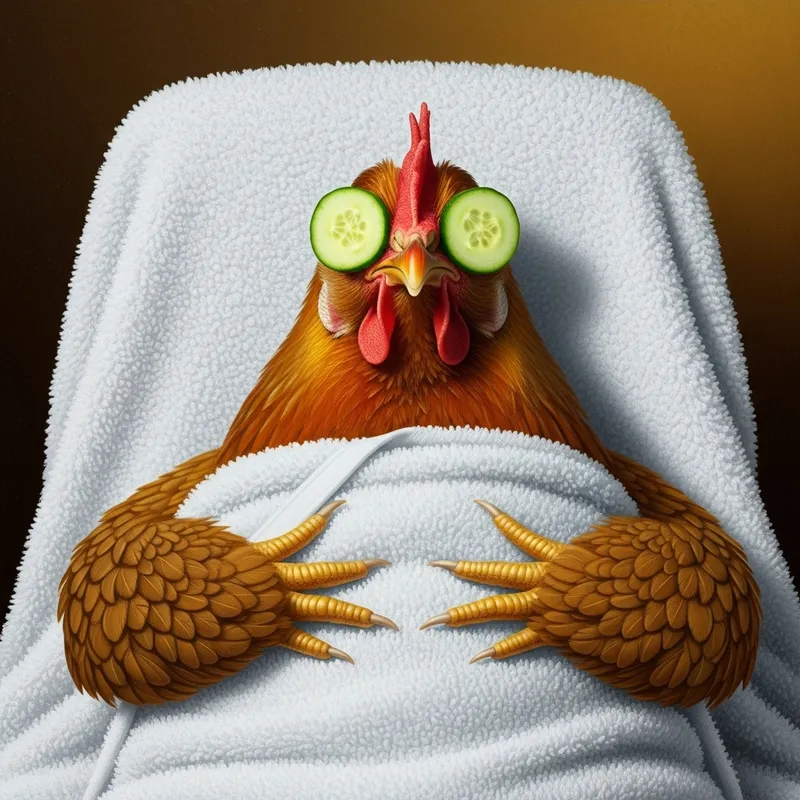 Whimsical Surrealist Chicken Spa Experience | Artistic Image