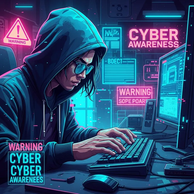 Neon Hacker Typing | Cyberpunk Digital Art - Cyber Awareness