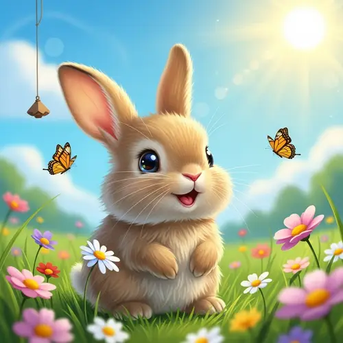 Joyful Bunny in Bright Meadow | Cute Bunny with Sparkling Eyes